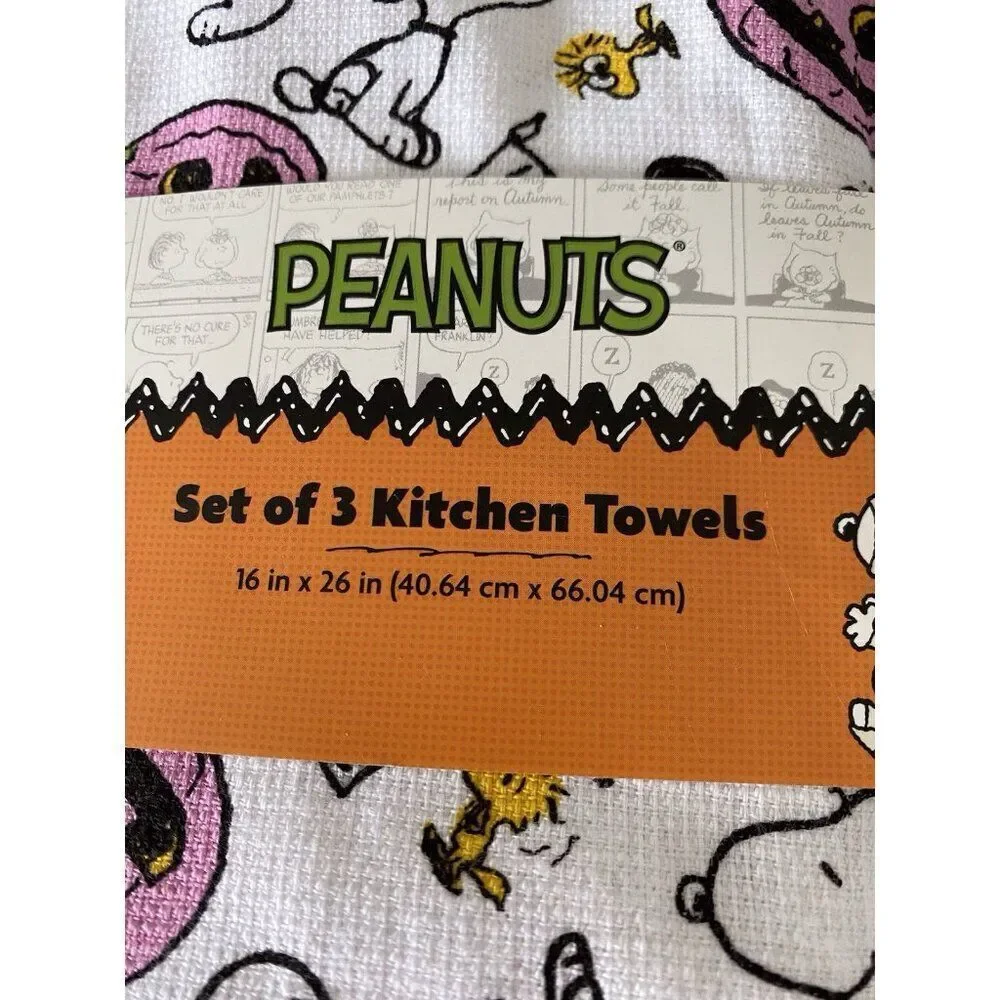 3 Pack Peanuts Snoopy Woodstock Halloween‎ Kitchen Towels Pink Pumpkin 16 X 26”